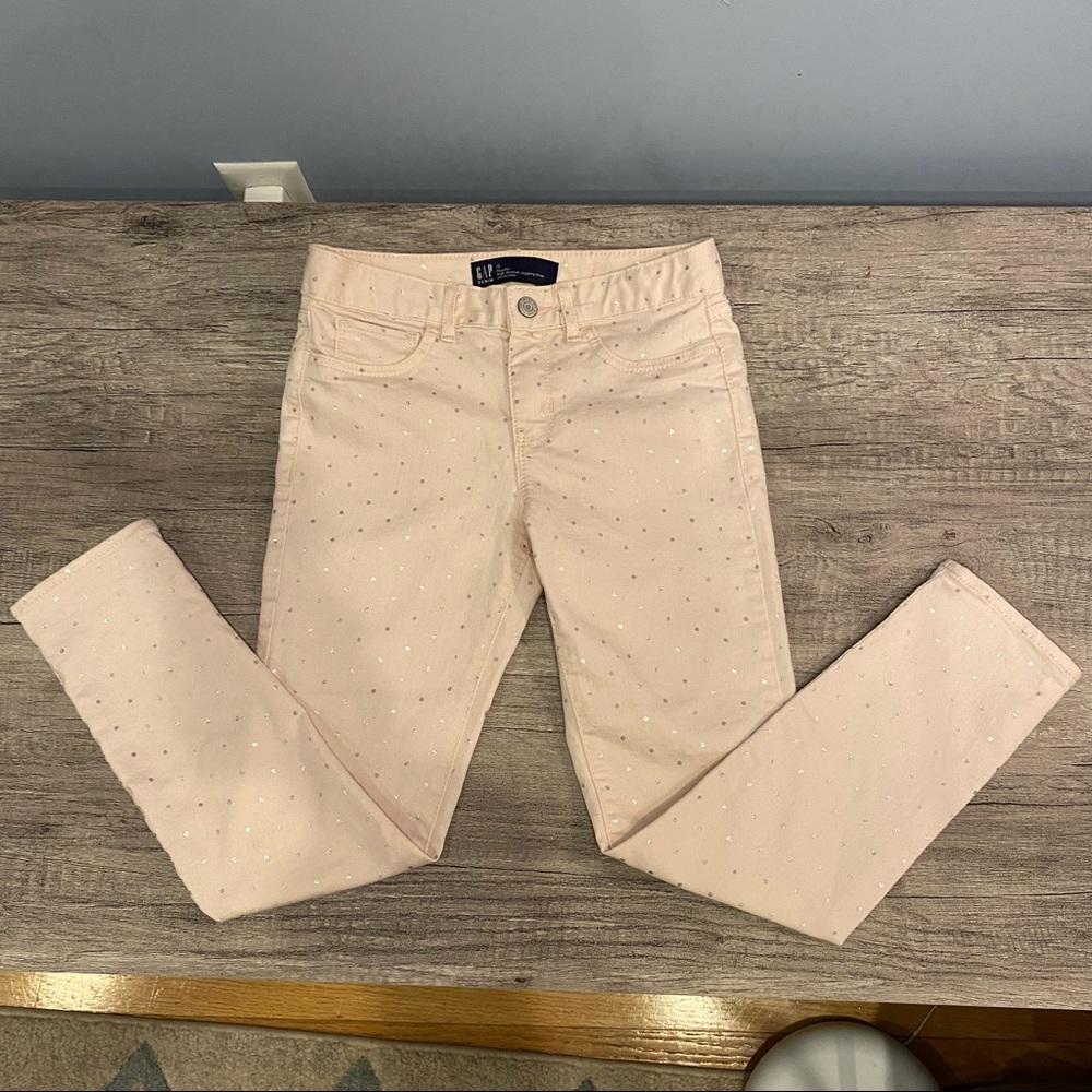 Girls Gap Jeans Pink W/ Silver Polka Dots - Picture 3 of 11